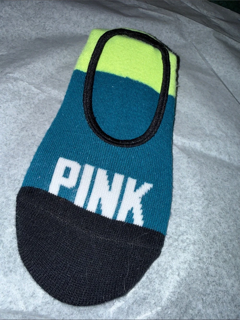 NWOT PINK Victoria's Secret No-Show Sock in Teal, Neon Yellow & Black